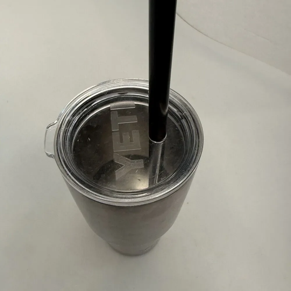 Yeti 40 oz Stainless Steel Tumbler Dad's Drink Hands Off Travel Mug Straw EUC